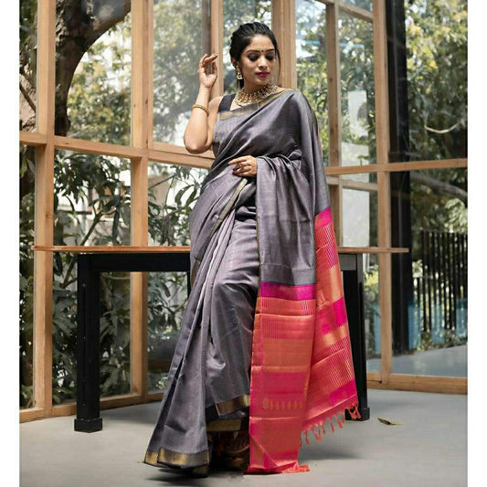 Valiba  Soft Lichi Silk Saree With Gold And Silver Zari Work Soft Silk Sarees