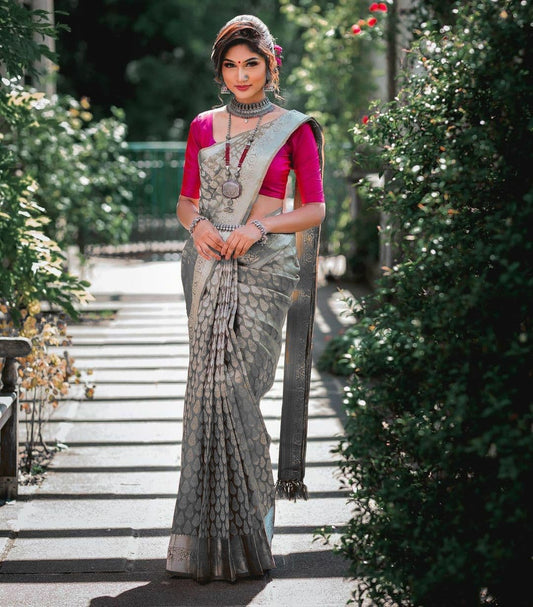 Valiba Gray Beautiful Rich Pallu And Jacquard Saree