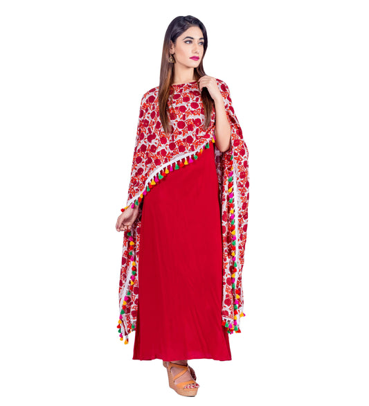 Cape Style Indo Western Dress with Multiple Color Tassels