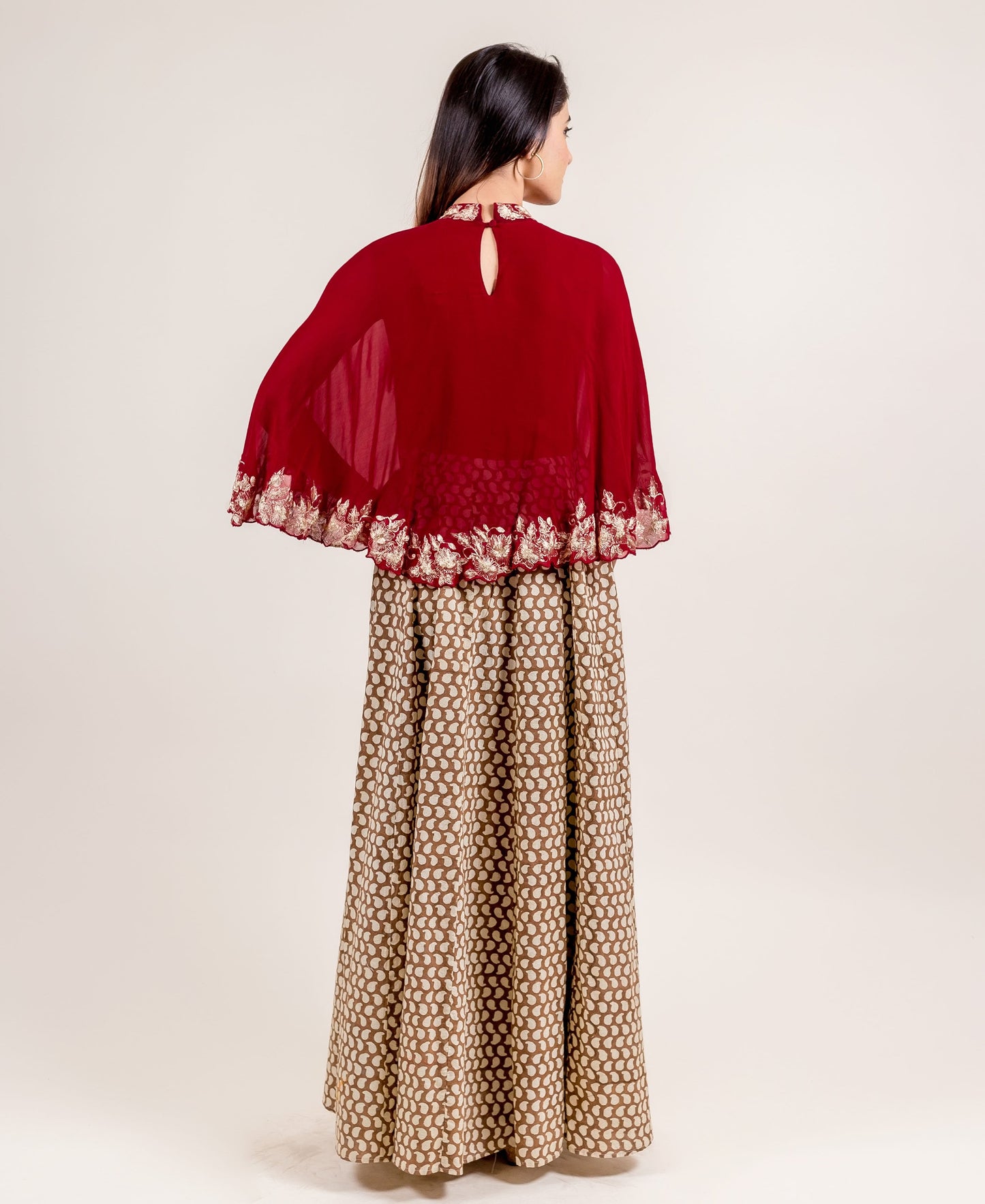 Gotta Patti Embroidered Hand Block Print Cape Style Indo Western Dress
