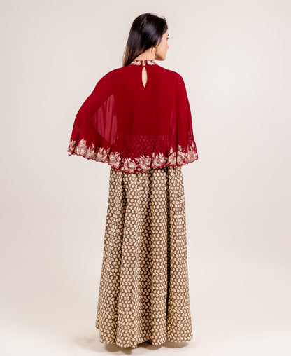 Gotta Patti Embroidered Hand Block Print Cape Style Indo Western Dress