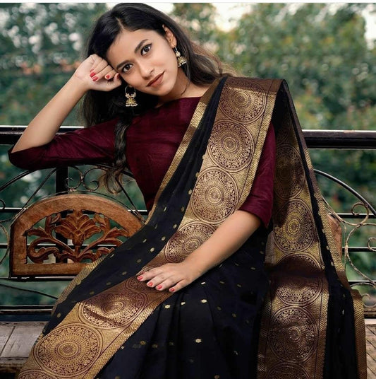Beautiful Black Rich Pallu & Jacquard Work On All Over Bridal Saree