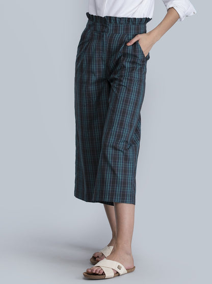 Check Paperbag Waist Pants - Blue and Green