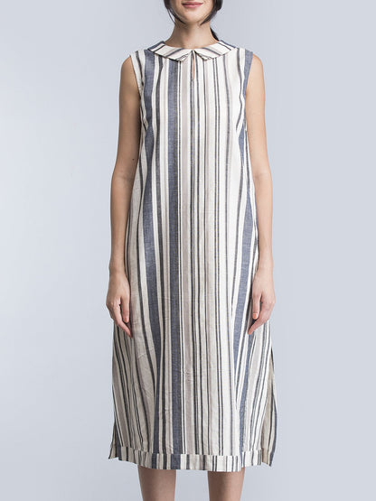 Cotton Striped Shift Dress - Black and White