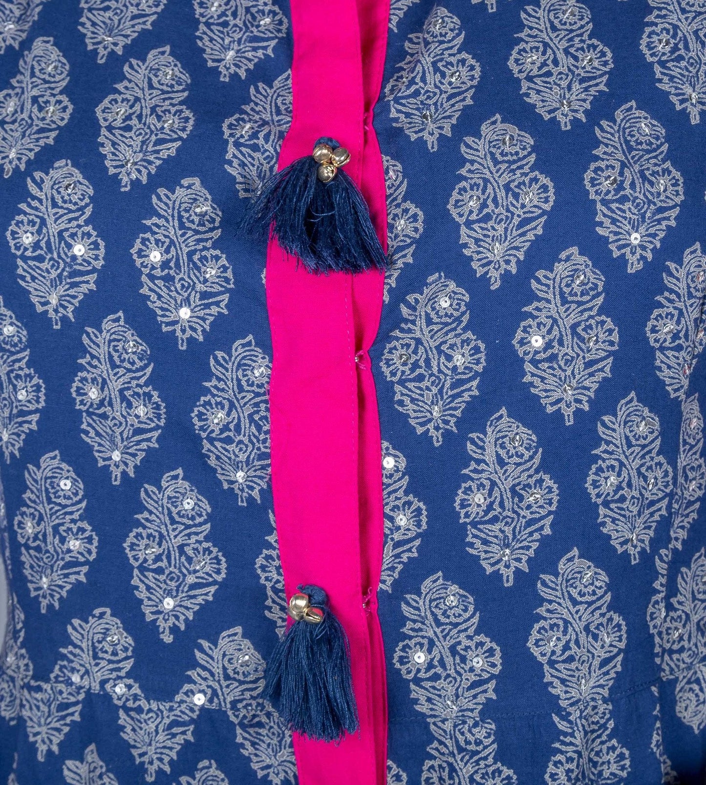 Closed Mandarin Neck With Tasselled Front Floor Length Dress