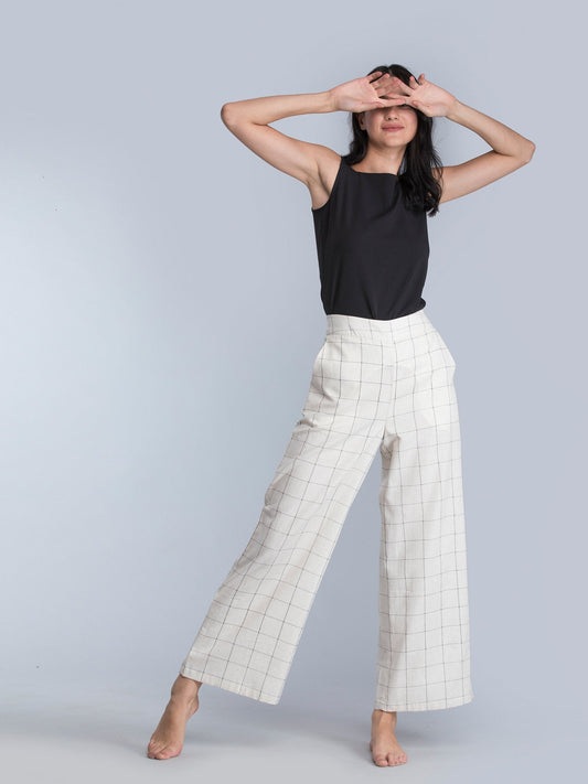 Cotton Check Pants - Off White