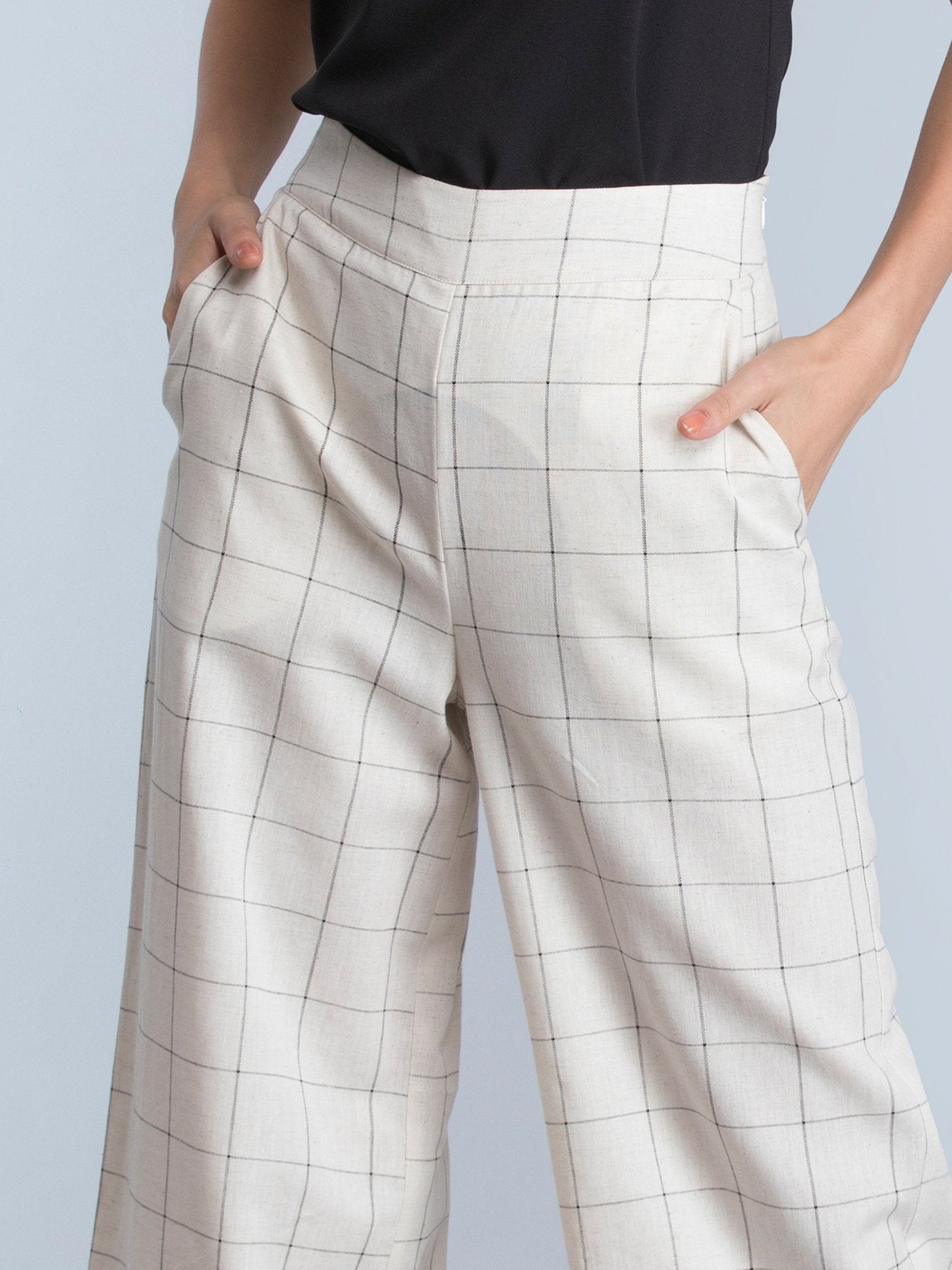 Cotton Check Pants - Off White