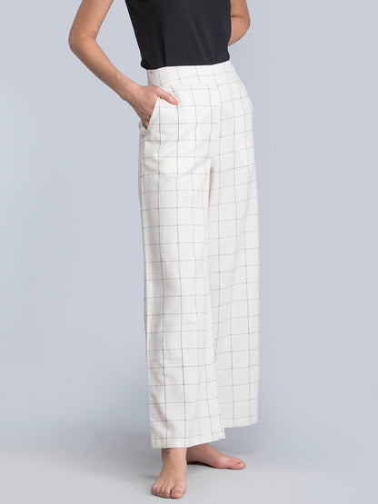 Cotton Check Pants - Off White