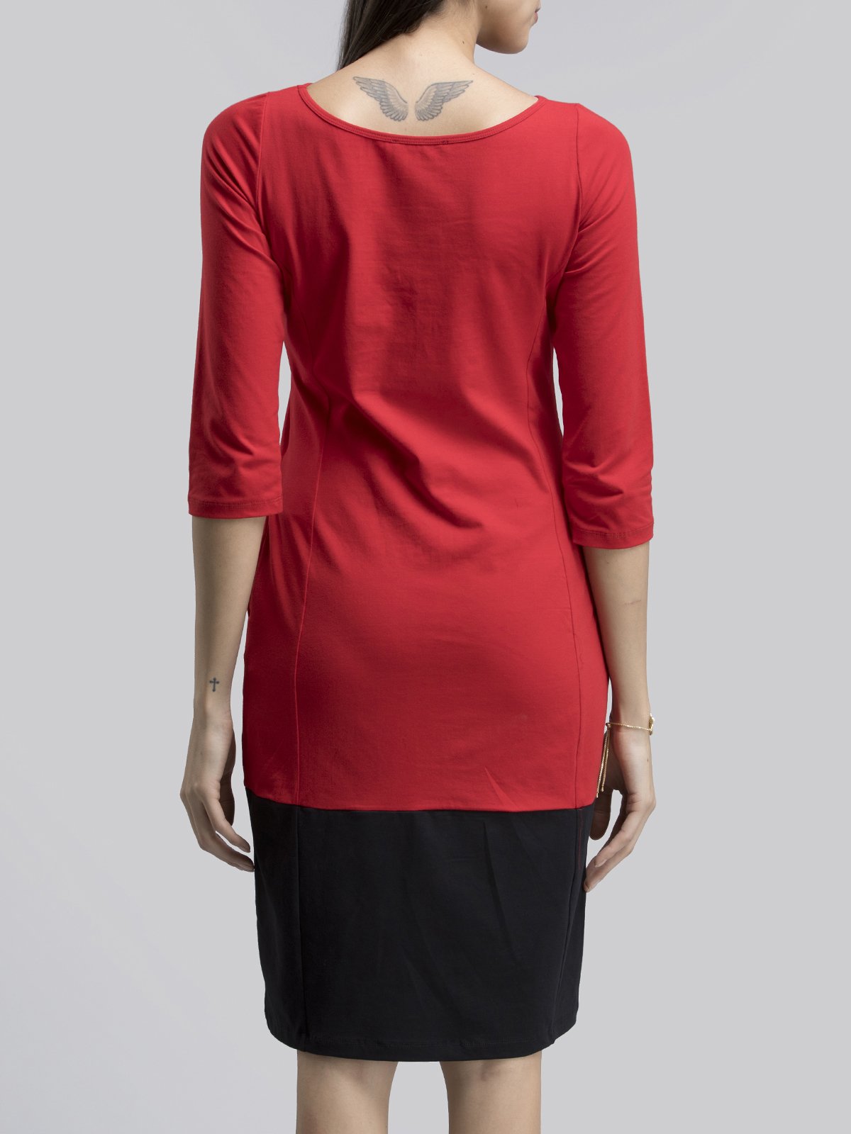 Cotton Colour Block Knitted Shift Dress - Red and Black