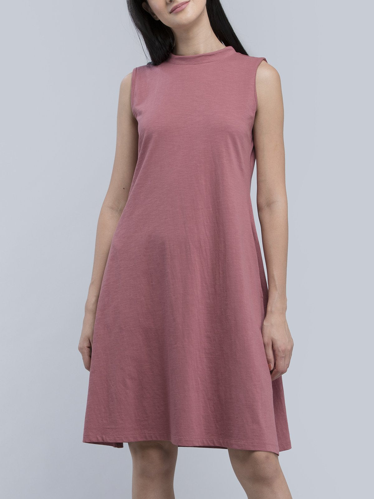 Cotton High Neck Knitted Dress - Pink