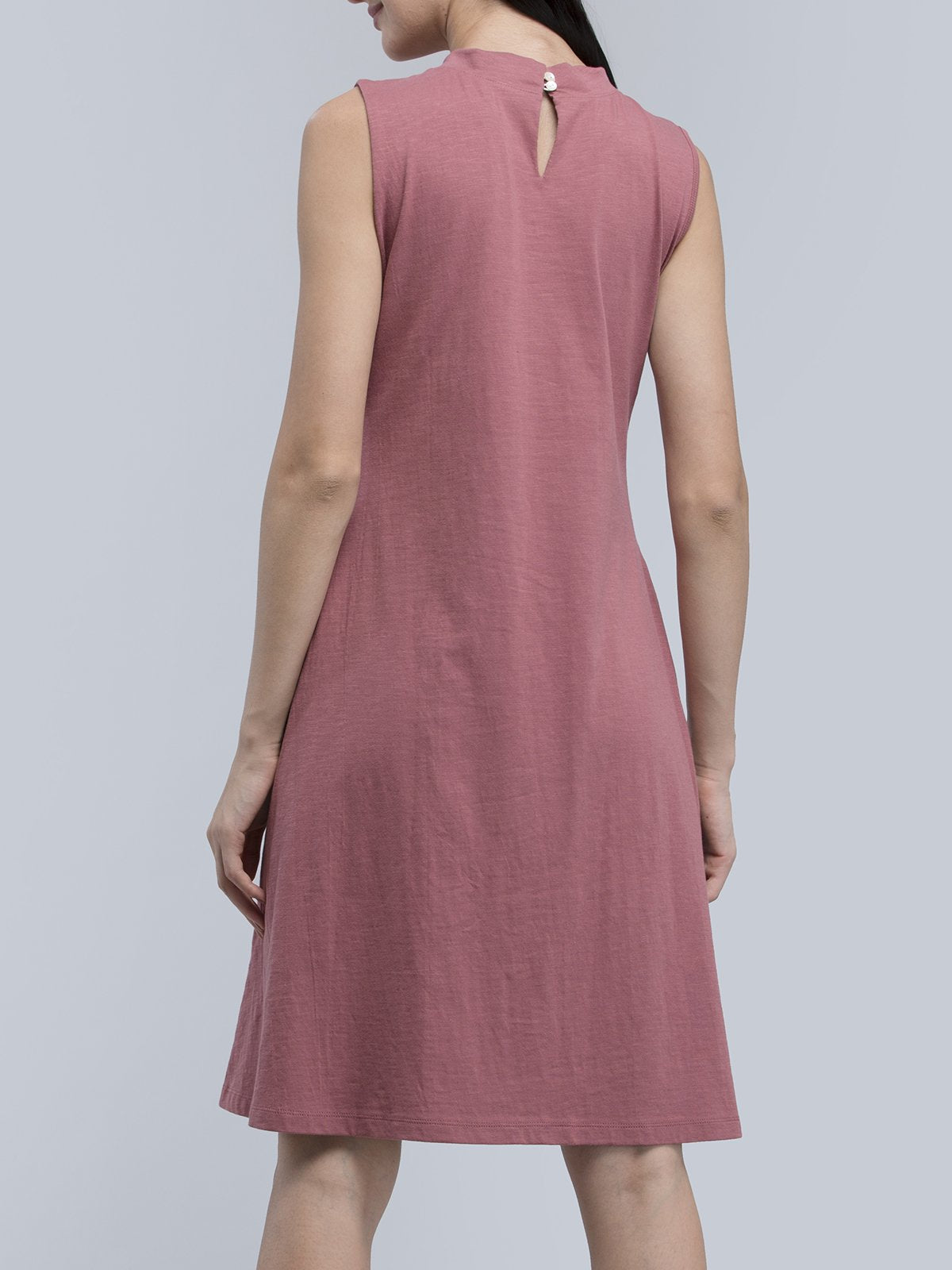 Cotton High Neck Knitted Dress - Pink