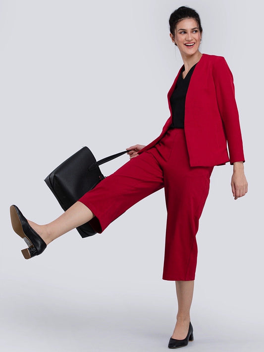 Cotton Knitted Culottes - Maroon