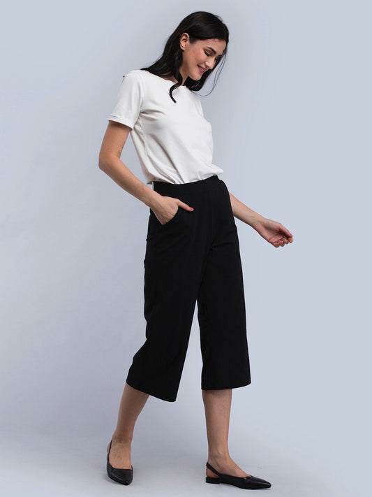 Cotton Knitted Culottes - Black