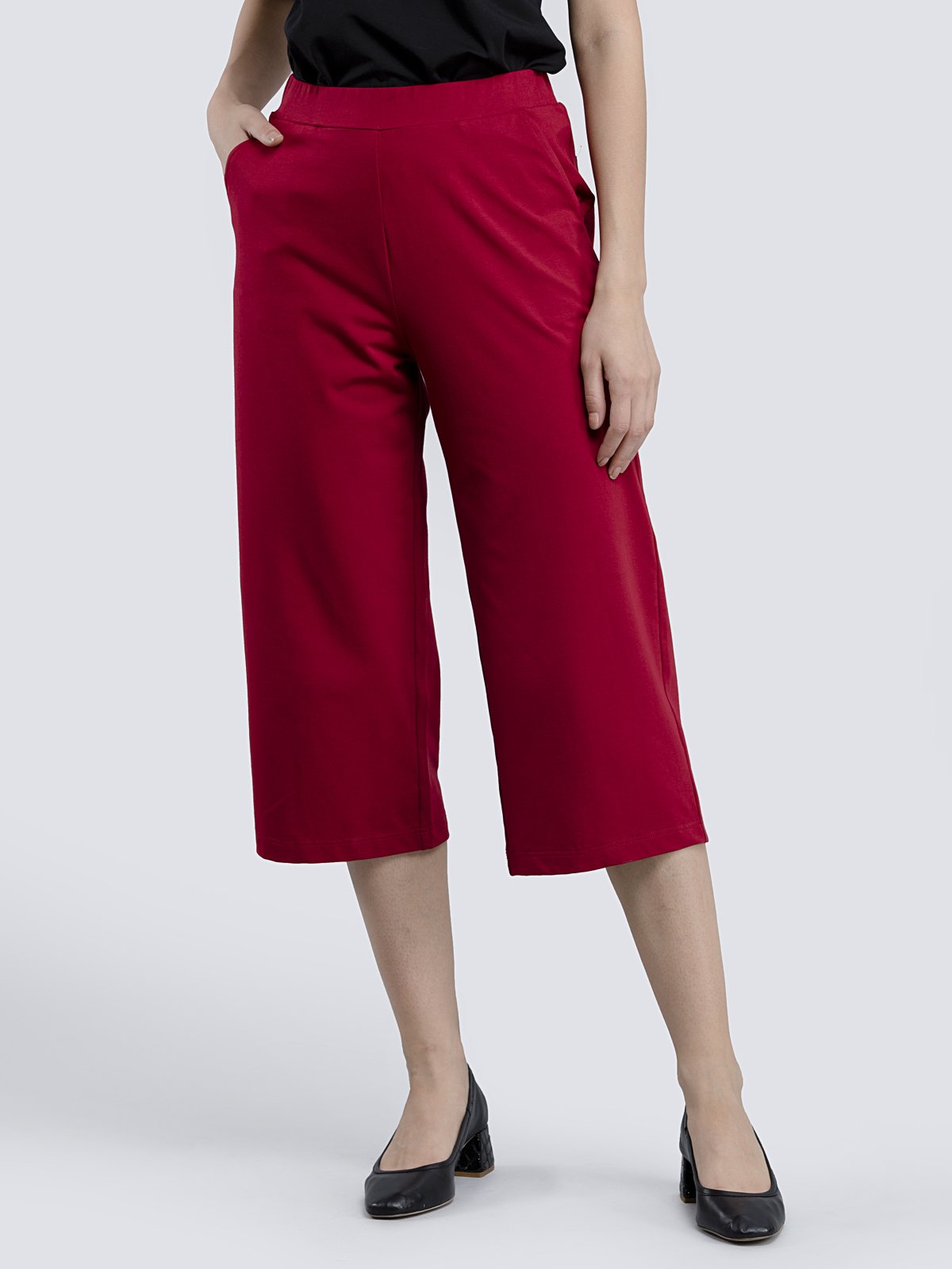 Cotton Knitted Culottes - Maroon