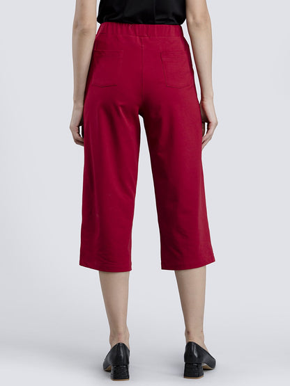 Cotton Knitted Culottes - Maroon