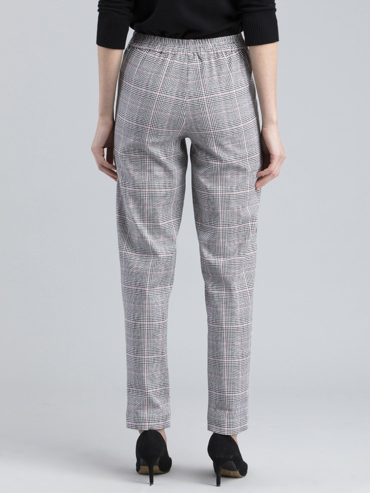 Cotton Lycra Plaid Pants - Black and White