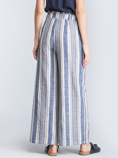 Cotton Paperbag Waist Pants - Blue and White