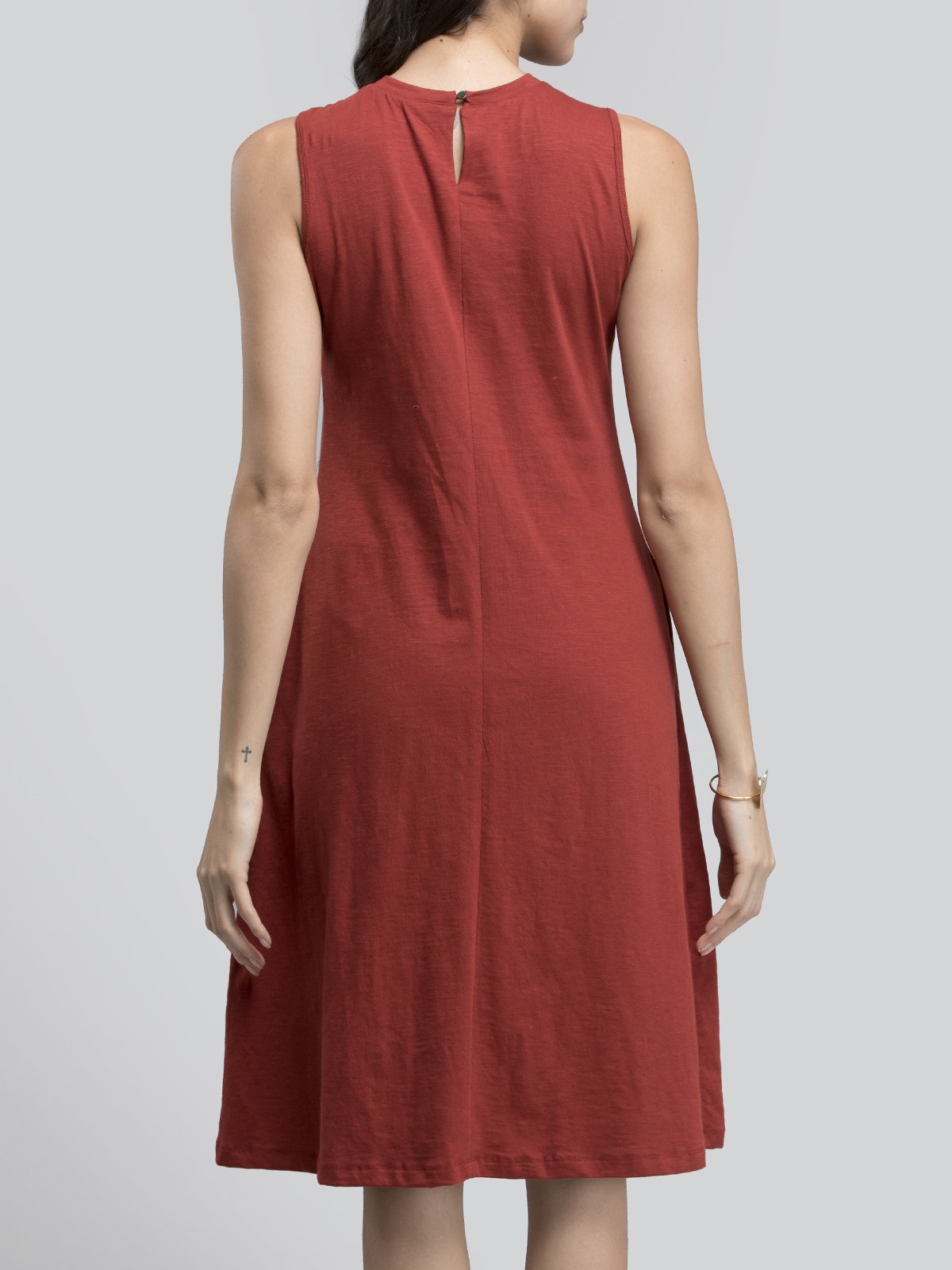 Cotton Round Neck Knitted Dress - Rust