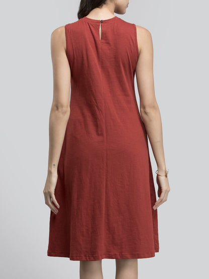 Cotton Round Neck Knitted Dress - Rust