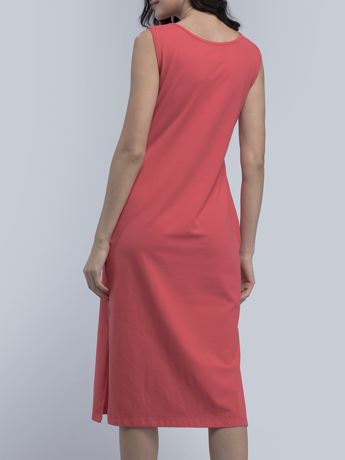 Cotton Round Neck Knitted Midi Dress - Pink
