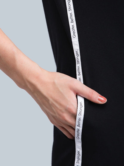 Cotton Round Neck Knitted Shift Dress - Black and White