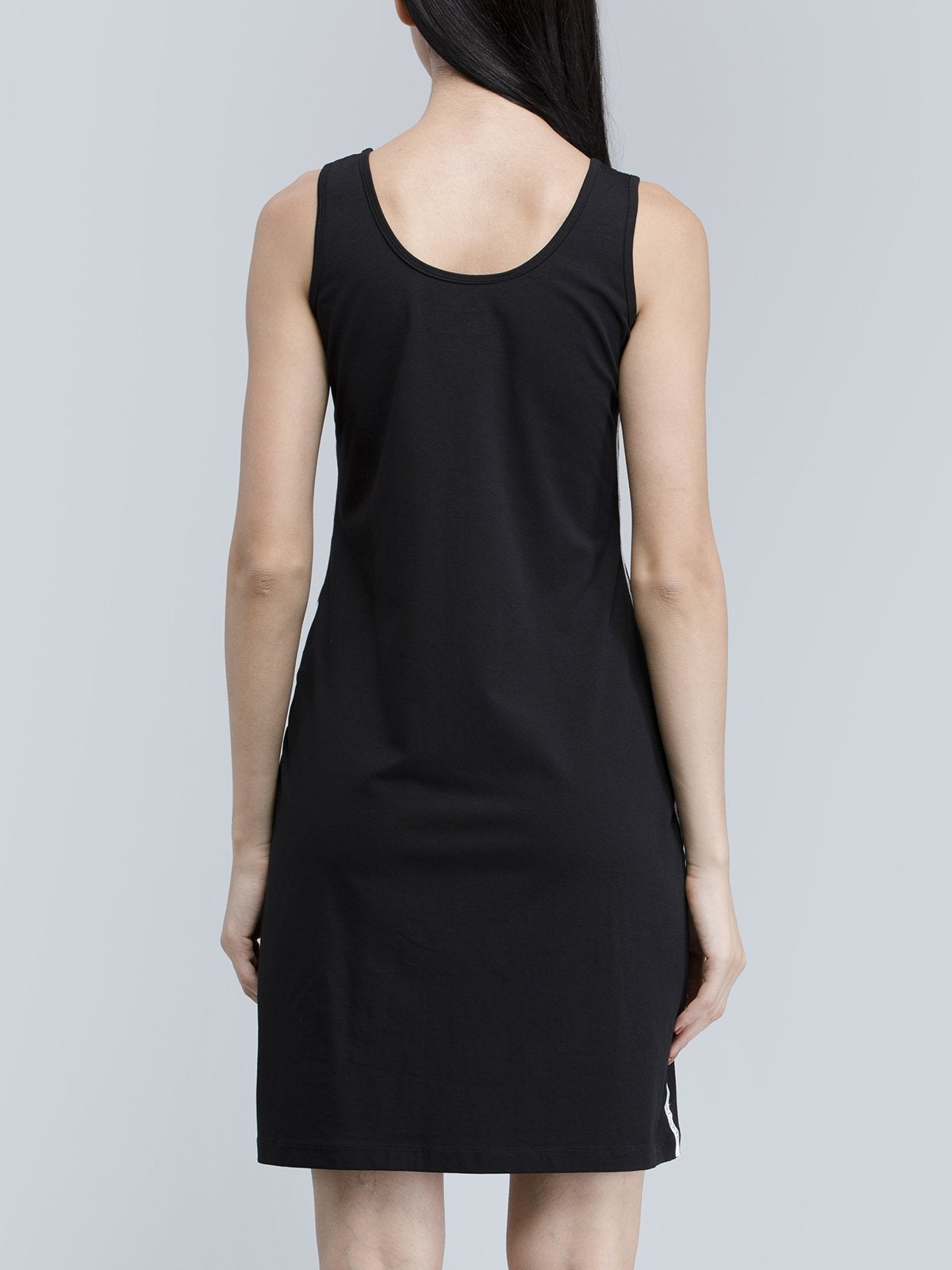 Cotton Scoop Neck Knitted Shift Dress - Black