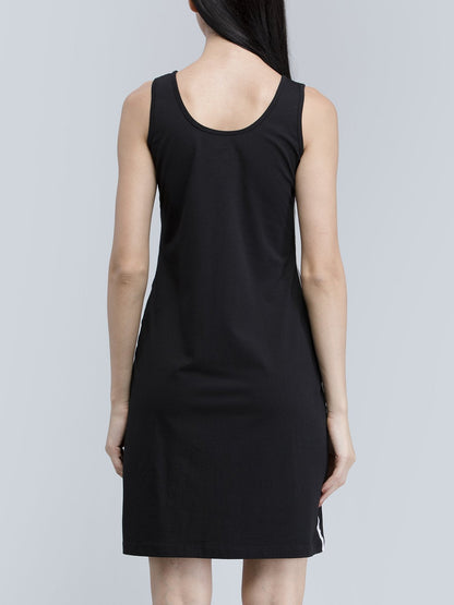 Cotton Scoop Neck Knitted Shift Dress - Black