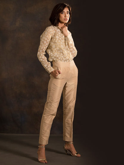 Cotton Silk Cigarette Pants - Gold