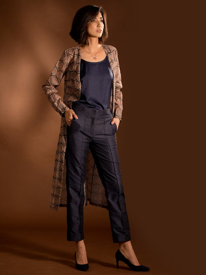 Cotton Silk Cigarette Pants - Blue