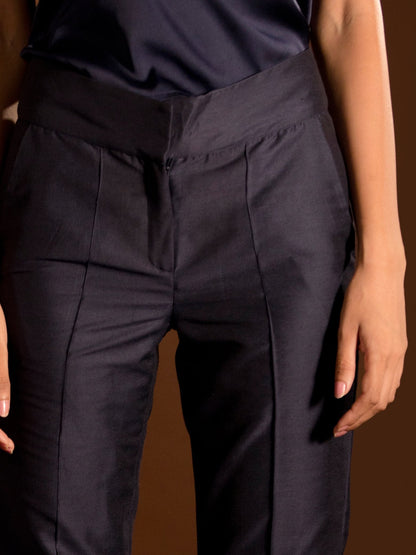 Cotton Silk Cigarette Pants - Blue