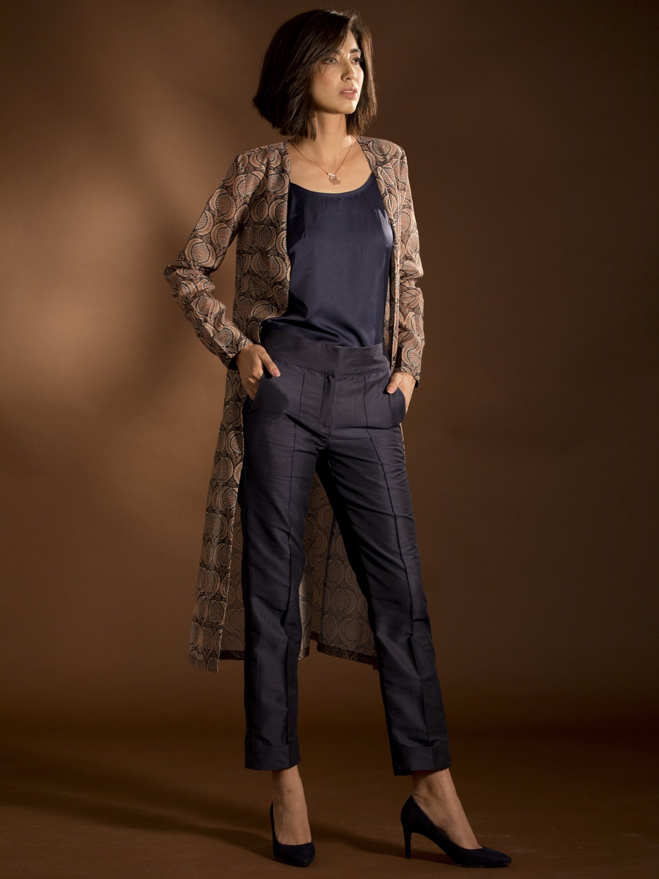 Cotton Silk Cigarette Pants - Blue