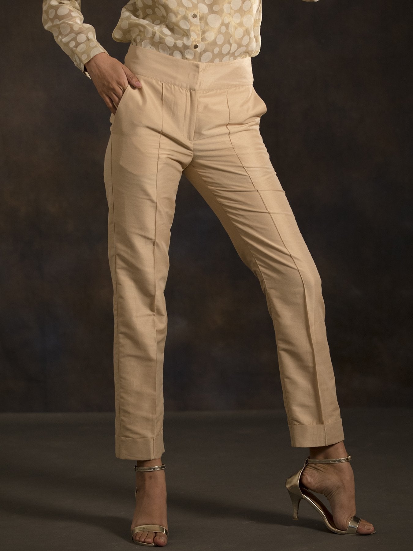 Cotton Silk Cigarette Pants - Gold