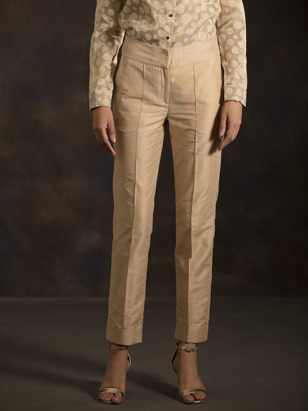 Cotton Silk Cigarette Pants - Gold