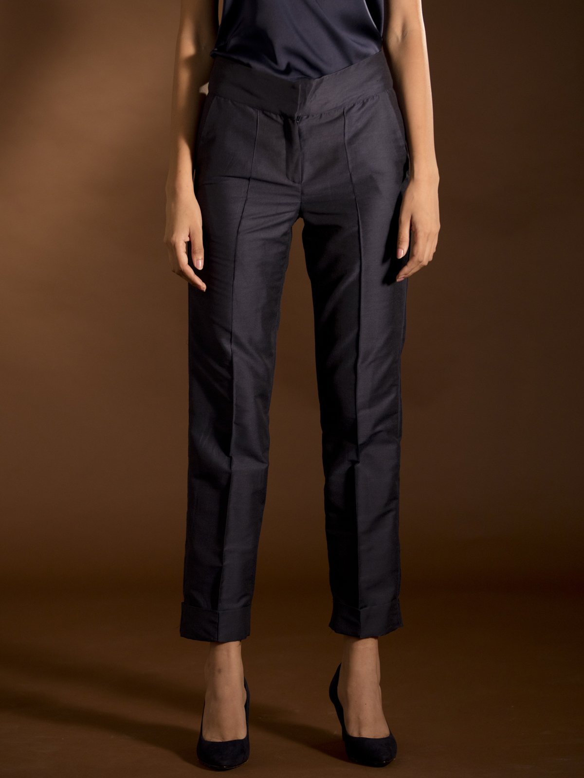 Cotton Silk Cigarette Pants - Blue
