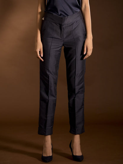 Cotton Silk Cigarette Pants - Blue