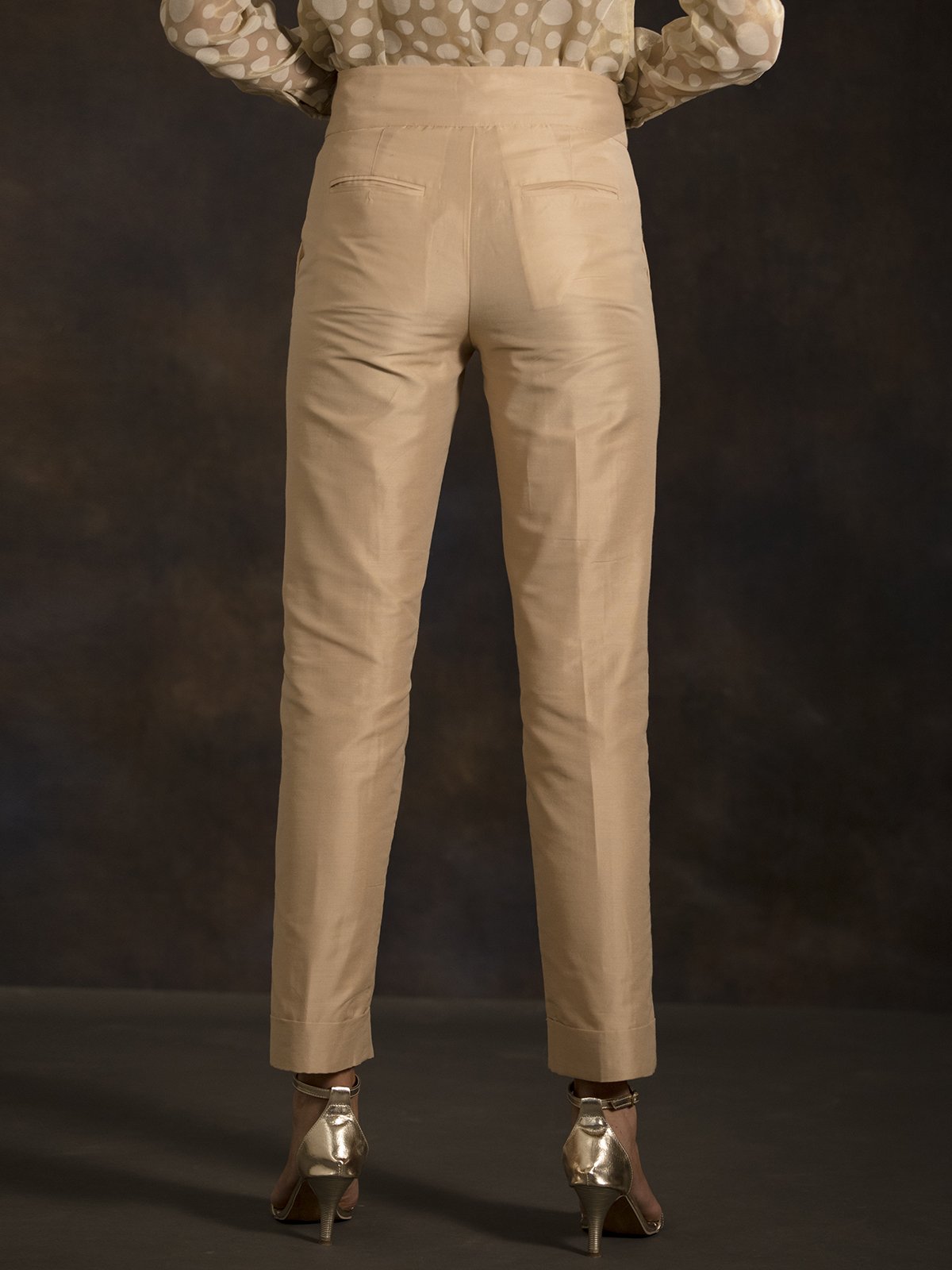 Cotton Silk Cigarette Pants - Gold