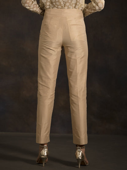 Cotton Silk Cigarette Pants - Gold
