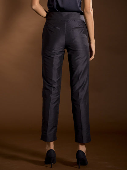 Cotton Silk Cigarette Pants - Blue