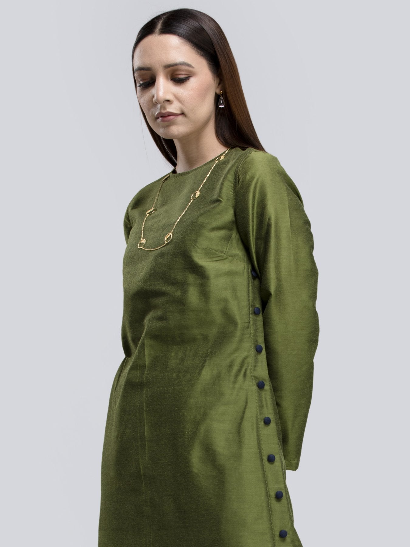 Cotton Silk Colour Block Maxi Dress - Green