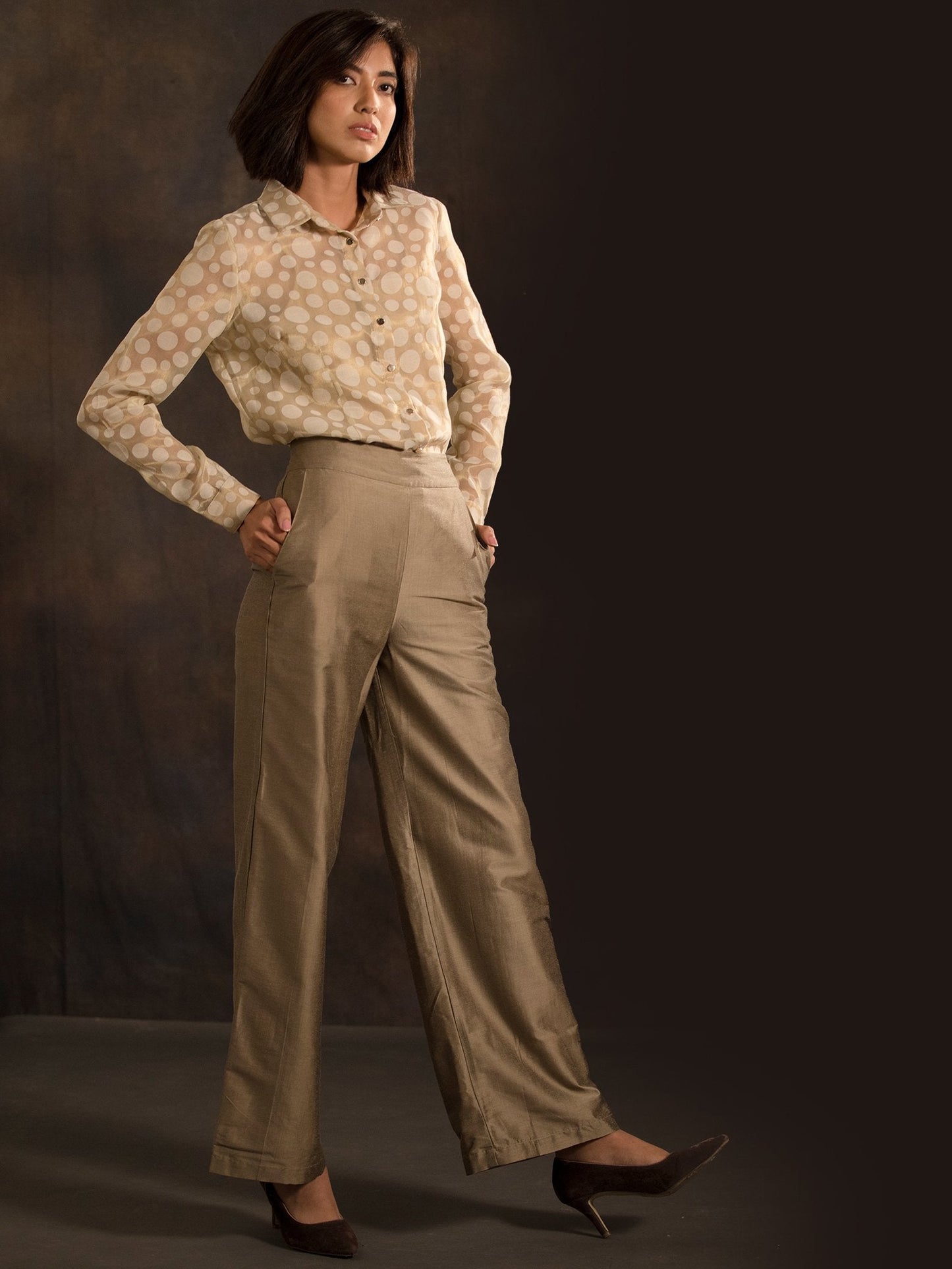 Cotton Silk Flared Pants - Gold