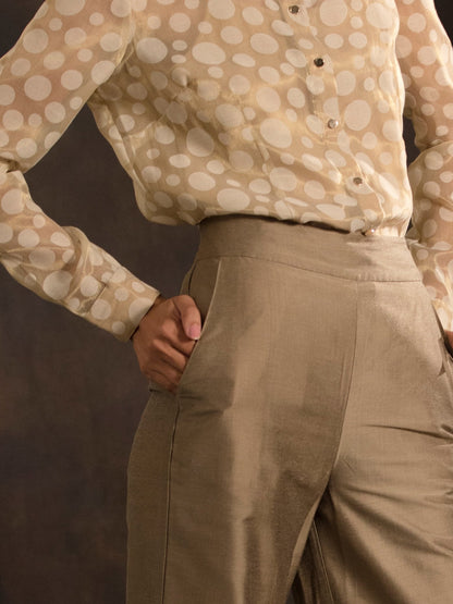Cotton Silk Flared Pants - Gold