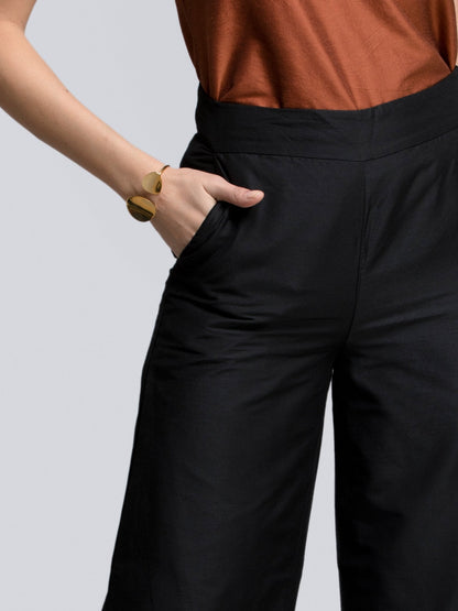 Cotton Silk Flared Pants - Black