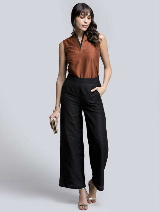 Cotton Silk Flared Pants - Black