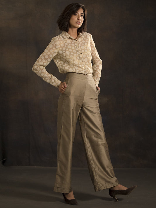 Cotton Silk Flared Pants - Gold