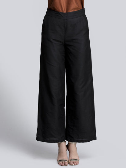 Cotton Silk Flared Pants - Black