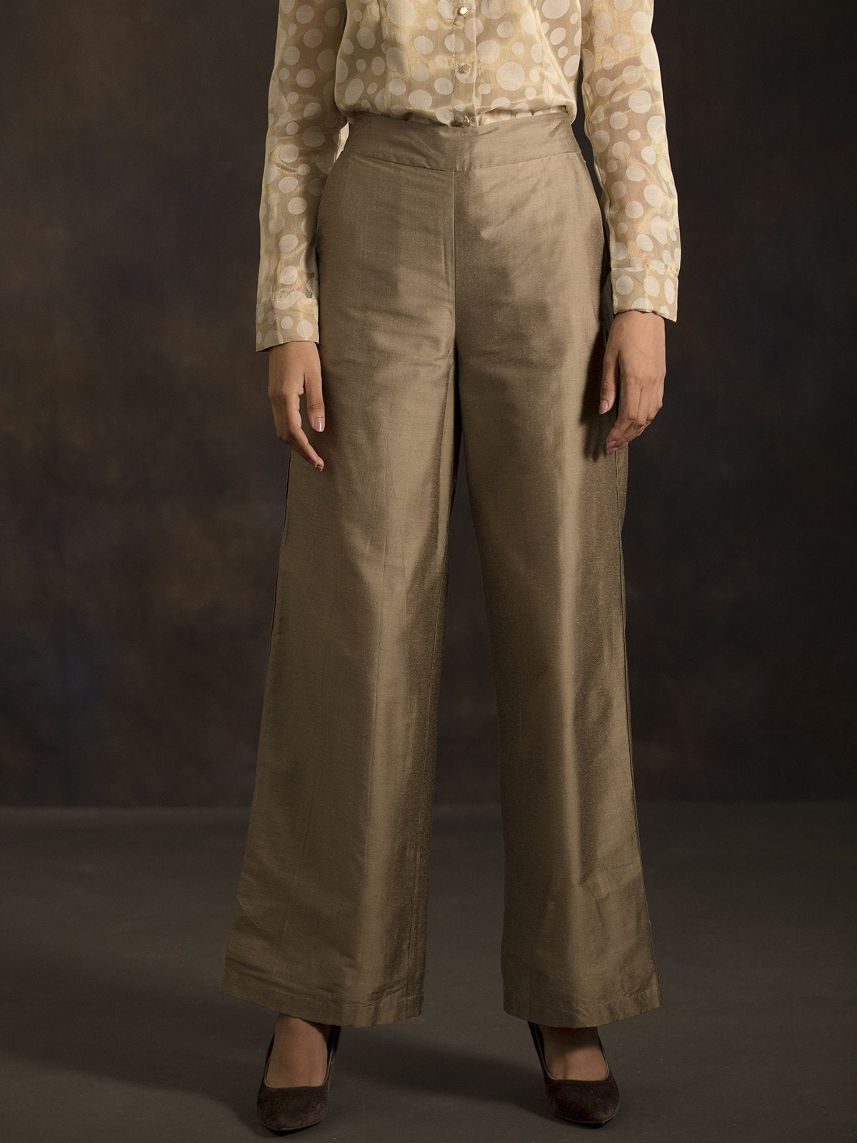 Cotton Silk Flared Pants - Gold