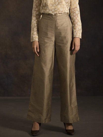 Cotton Silk Flared Pants - Gold