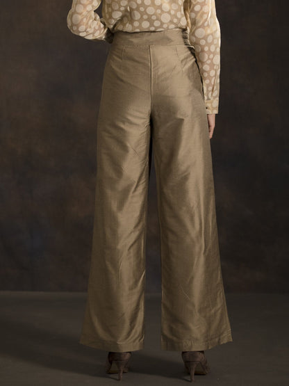 Cotton Silk Flared Pants - Gold