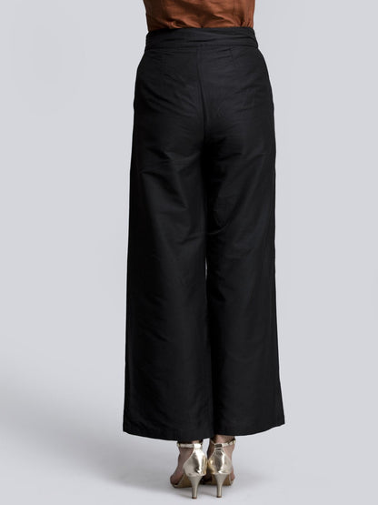 Cotton Silk Flared Pants - Black