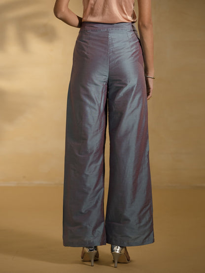 Cotton Silk Flared Pants - Blue